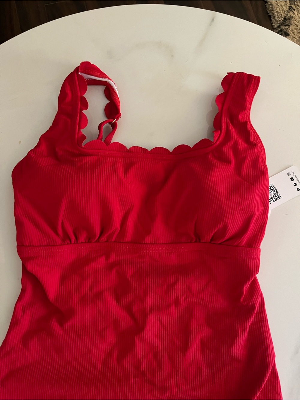 Red Scallop-Edge One-Piece Swimsuit - Picture 2 of 7